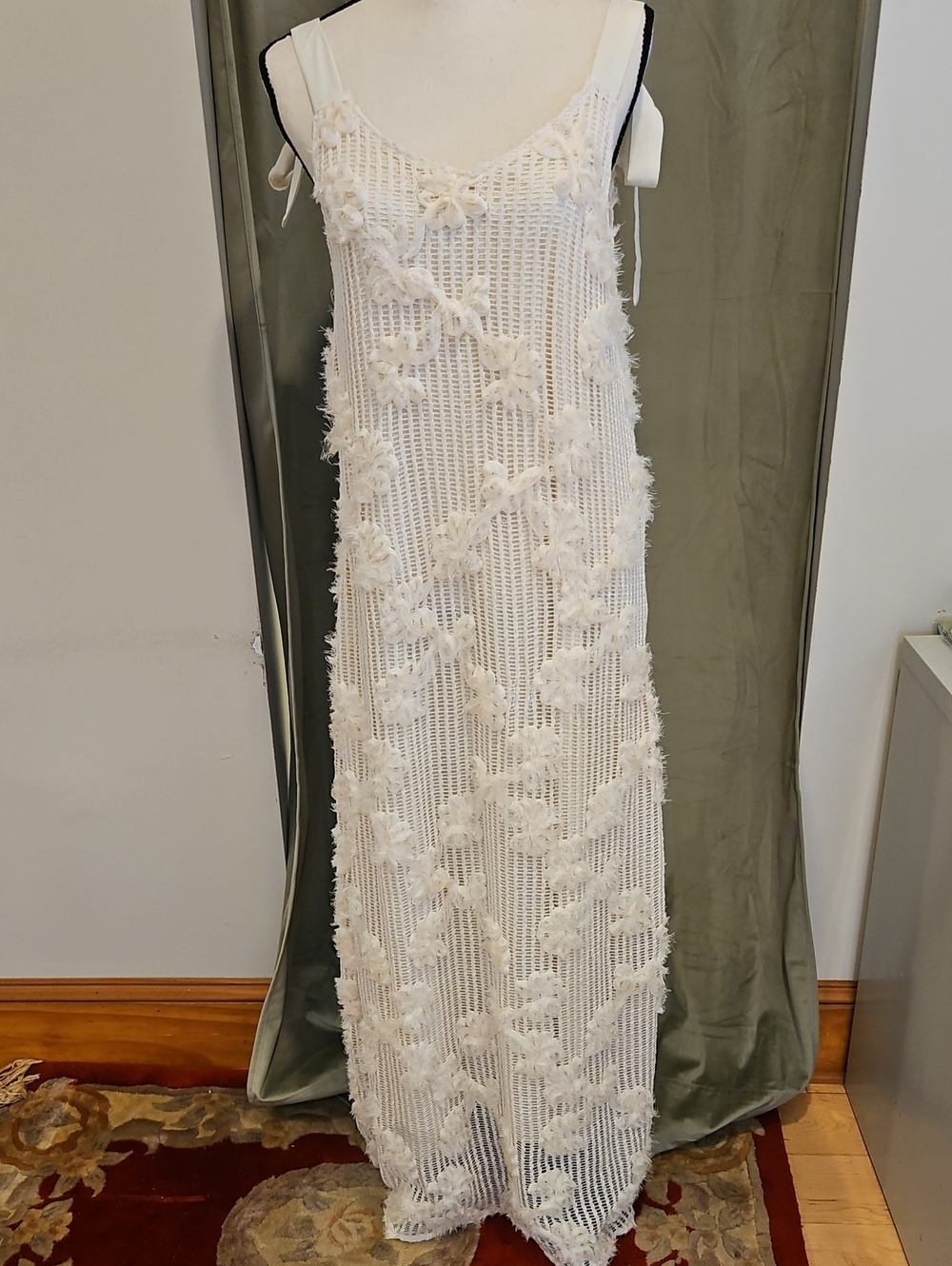 Elegant Cream Crochet Maxi Dress - Floral Texture